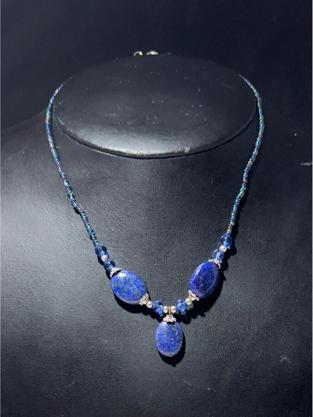 Stunning Blue Lapis Lazuli Style Beaded Pendant Necklace Fashion Jewelry